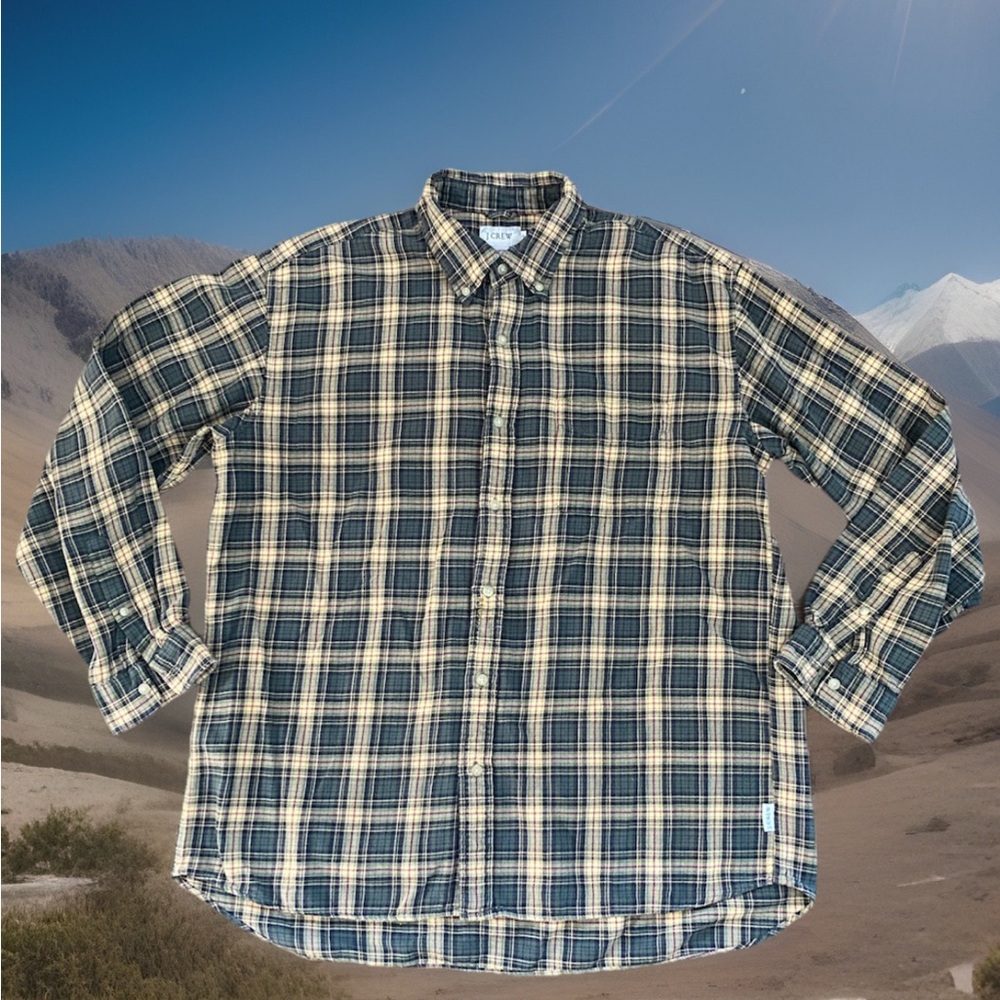 J. Crew Men’s Large Flannel Green Blue Yellow Plaid Button Down Shirt